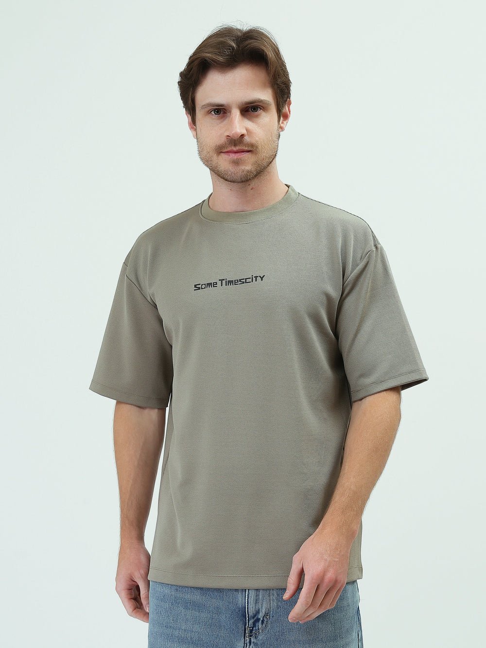 T-Shirt Oversize Homme Texturé à Imprimé Minimaliste - TSH25SPRO20274TM1