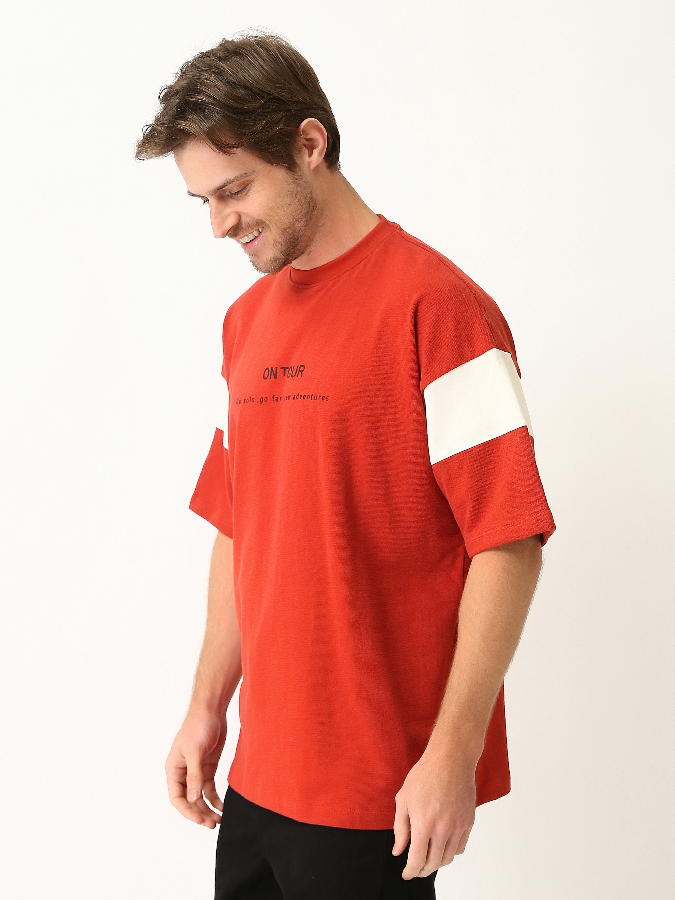 T-Shirt Homme Oversize à Imprimé et Manches Contrastées - TSH25SPRO20294TM1