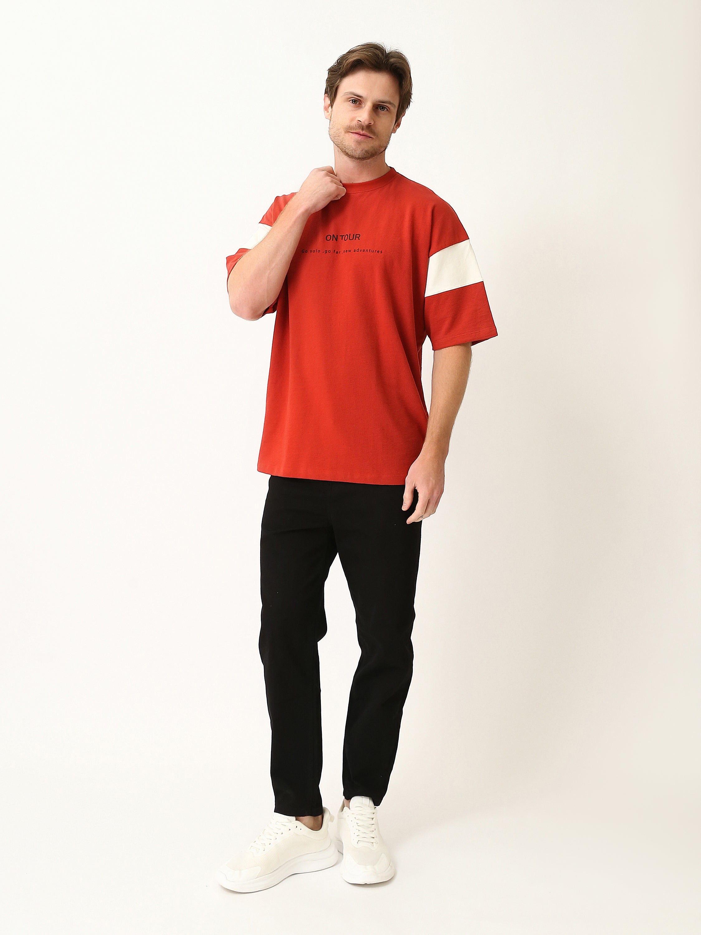 T-Shirt Homme Oversize à Imprimé et Manches Contrastées - TSH25SPRO20294TM1