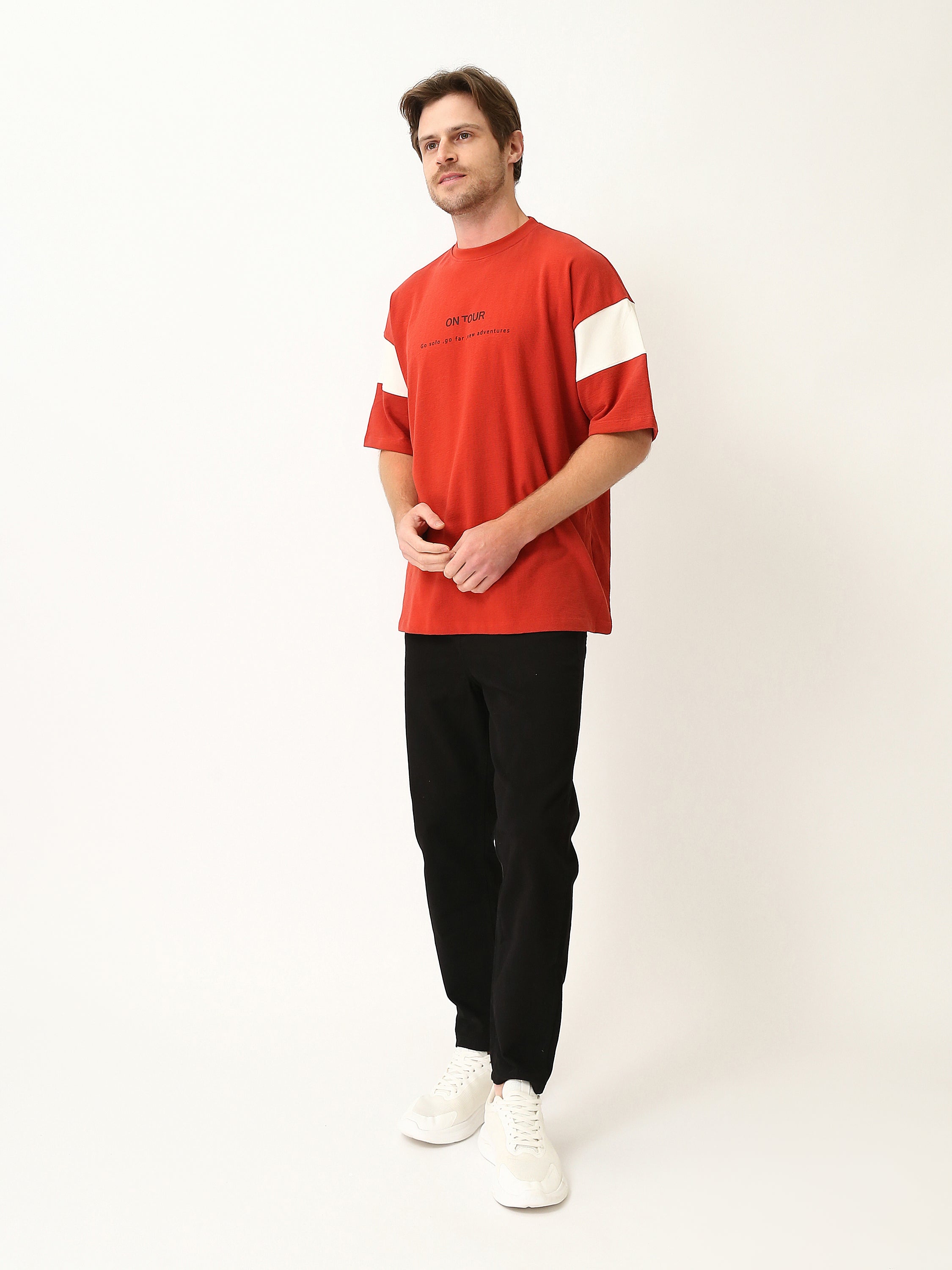 T-Shirt Homme Oversize à Imprimé et Manches Contrastées - TSH25SPRO20294TM1