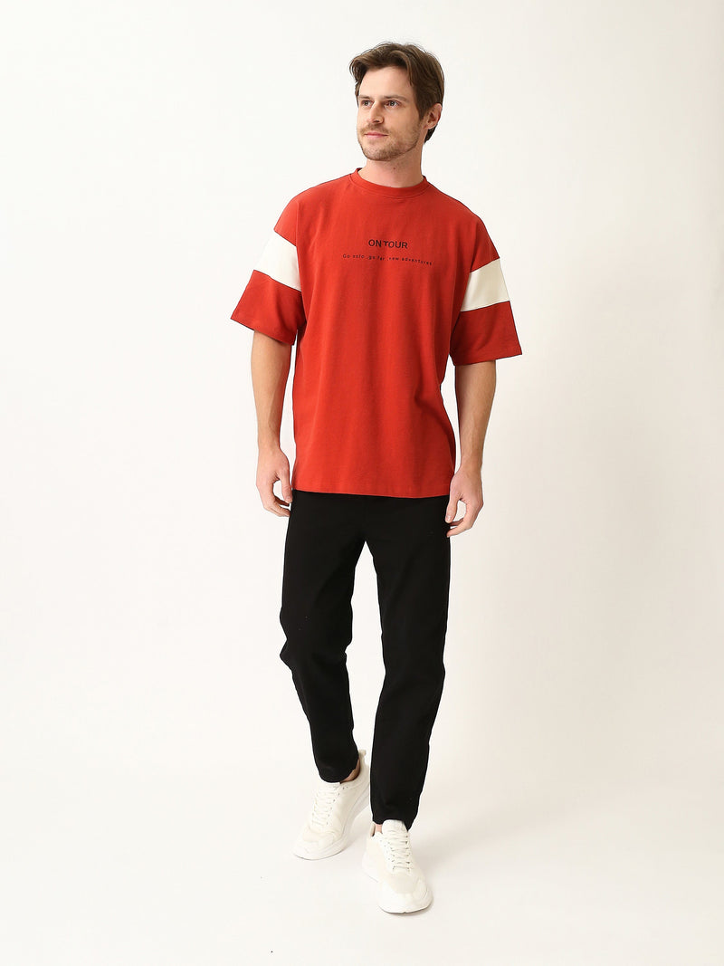 T-Shirt Homme Oversize à Imprimé et Manches Contrastées - TSH25SPRO20294TM1