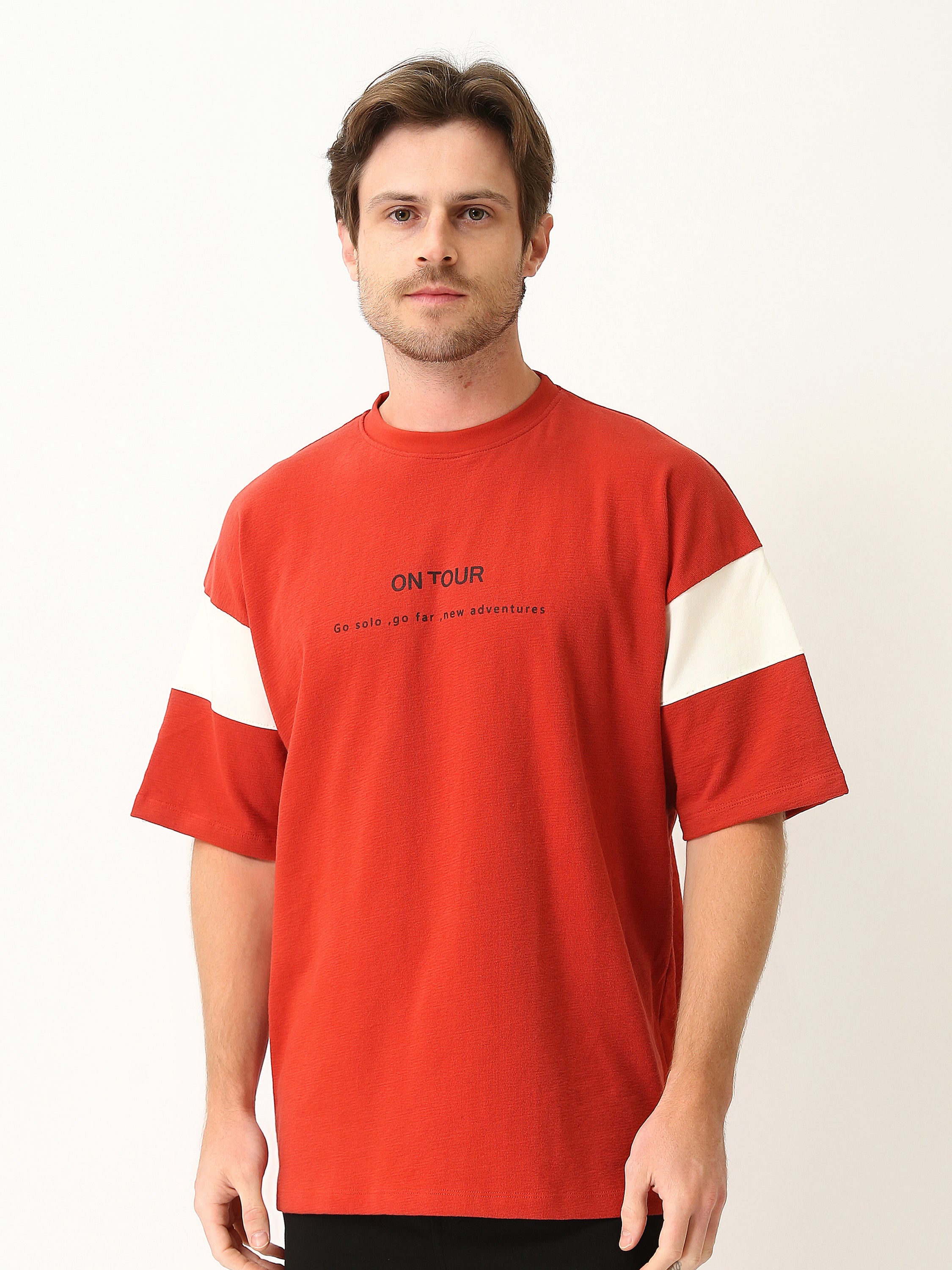 T-Shirt Homme Oversize à Imprimé et Manches Contrastées - TSH25SPRO20294TM1