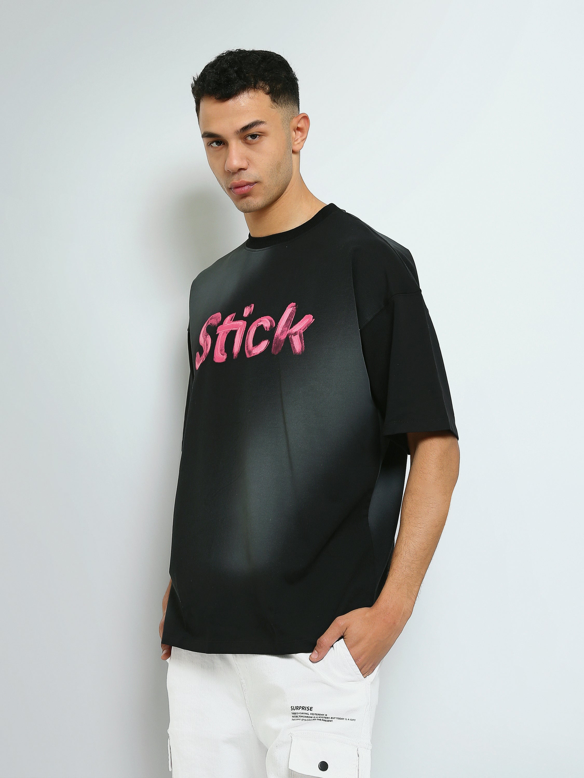 T-Shirt Homme Oversize à Imprimé Typographique Streetwear - TSH25SPRO20343TM1