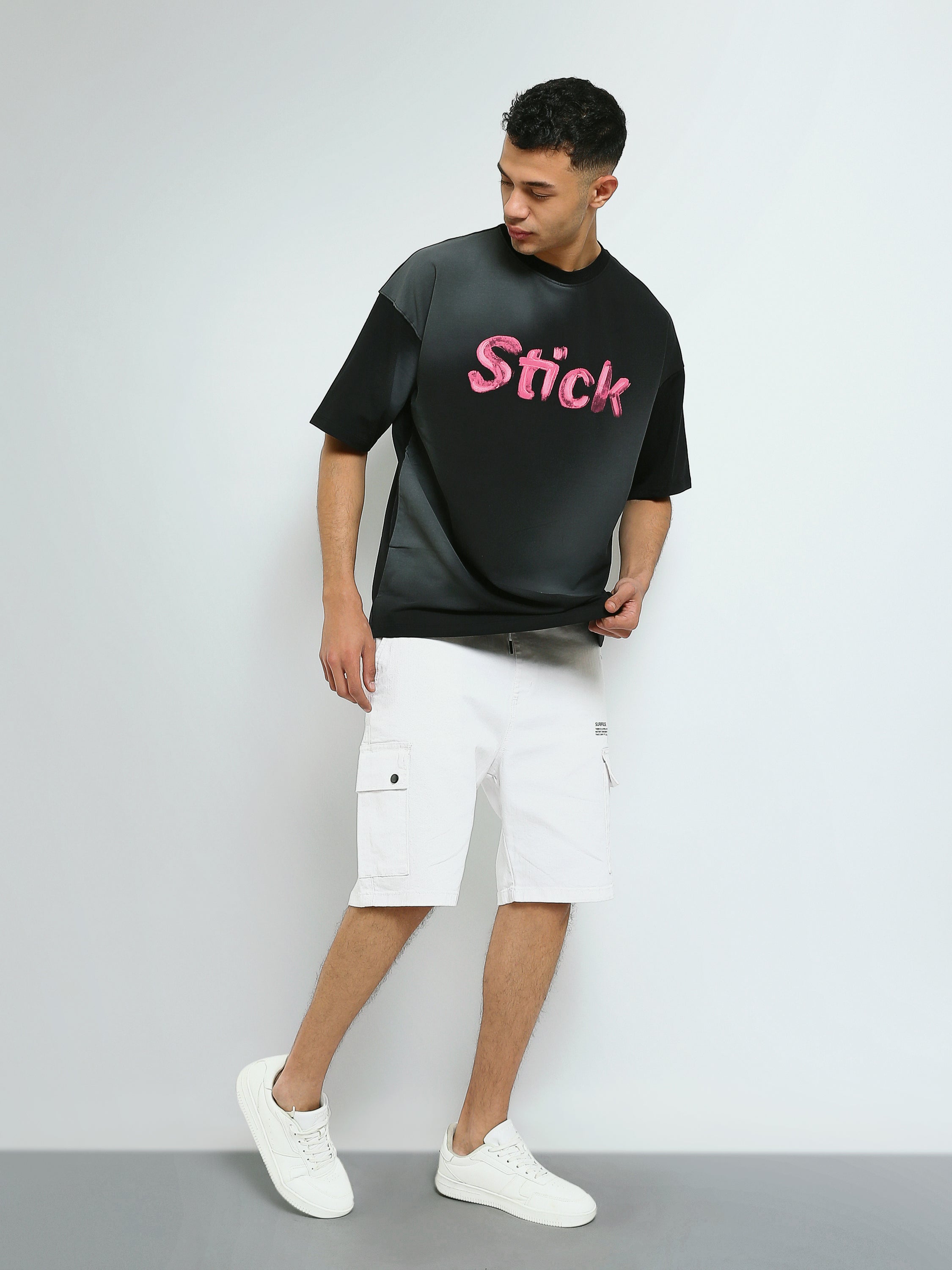 T-Shirt Homme Oversize à Imprimé Typographique Streetwear - TSH25SPRO20343TM1