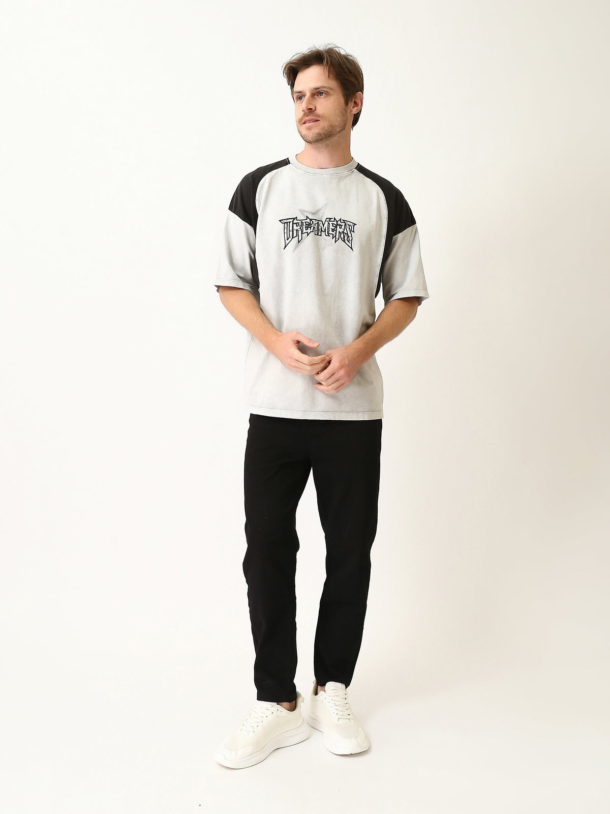 T-Shirt Homme Oversize à Manches Contrastées et Imprimé Graphique - TSH25SPRO20353TM1