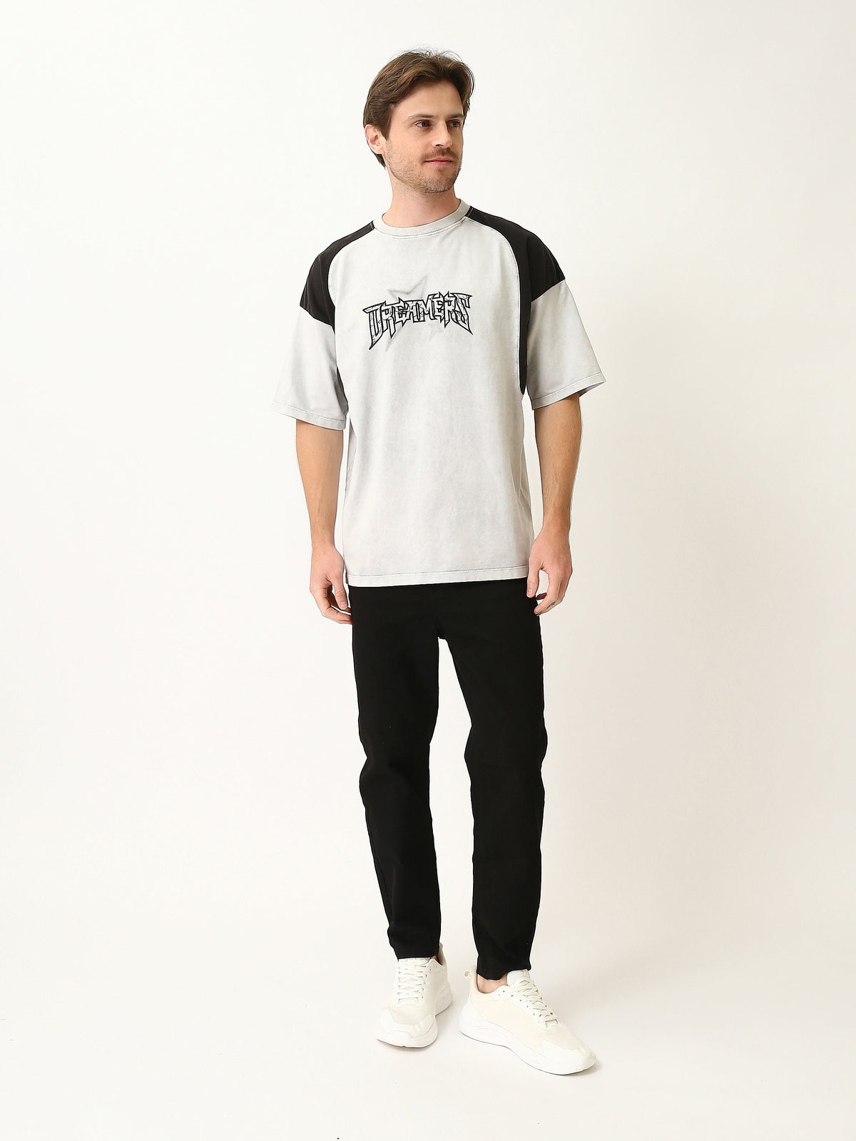 T-Shirt Homme Oversize à Manches Contrastées et Imprimé Graphique - TSH25SPRO20353TM1