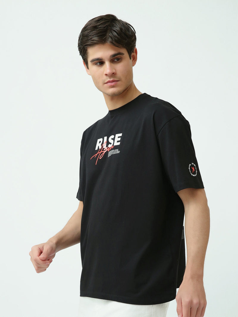 T-shirt Homme Noir Imprimé “Rise Again” – Style Urbain Moderne - TSH25SPRO20395TM1