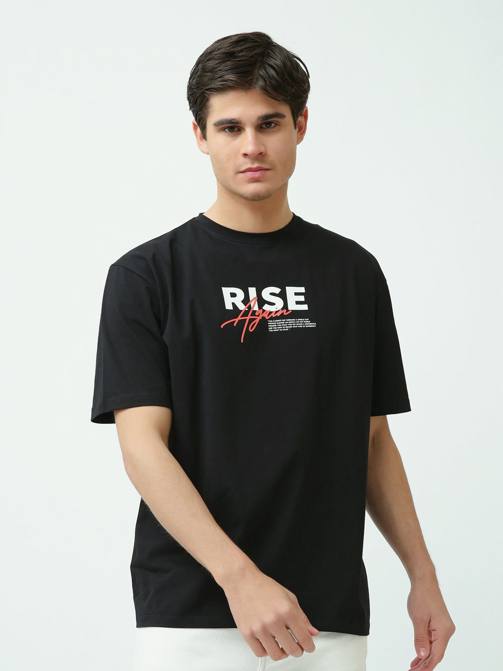 T-shirt Homme Noir Imprimé “Rise Again” – Style Urbain Moderne - TSH25SPRO20395TM1