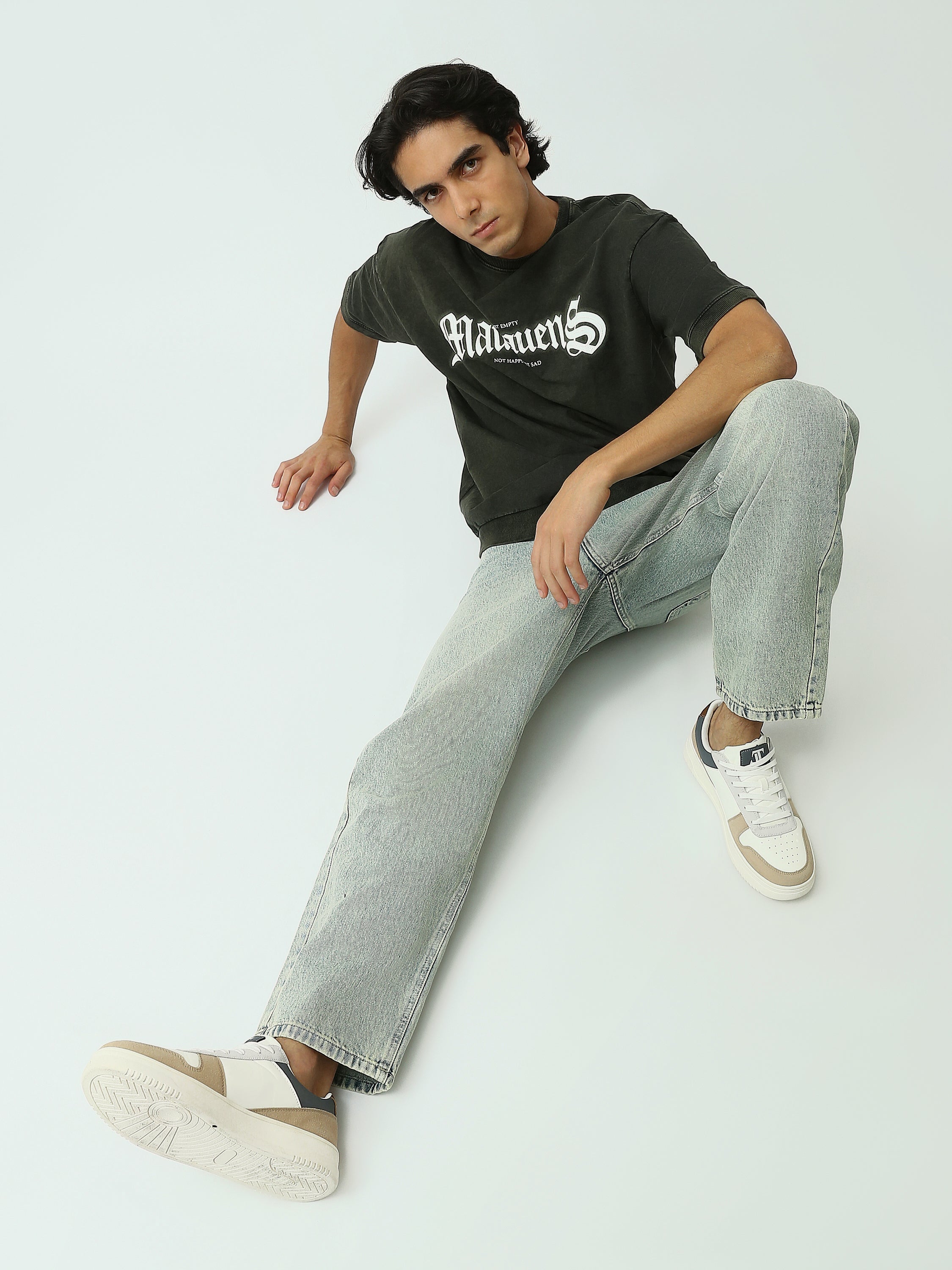 T-Shirt Homme Oversize à Lettrage Gothique Effet Vintage - TSH25SPRO20449TM1