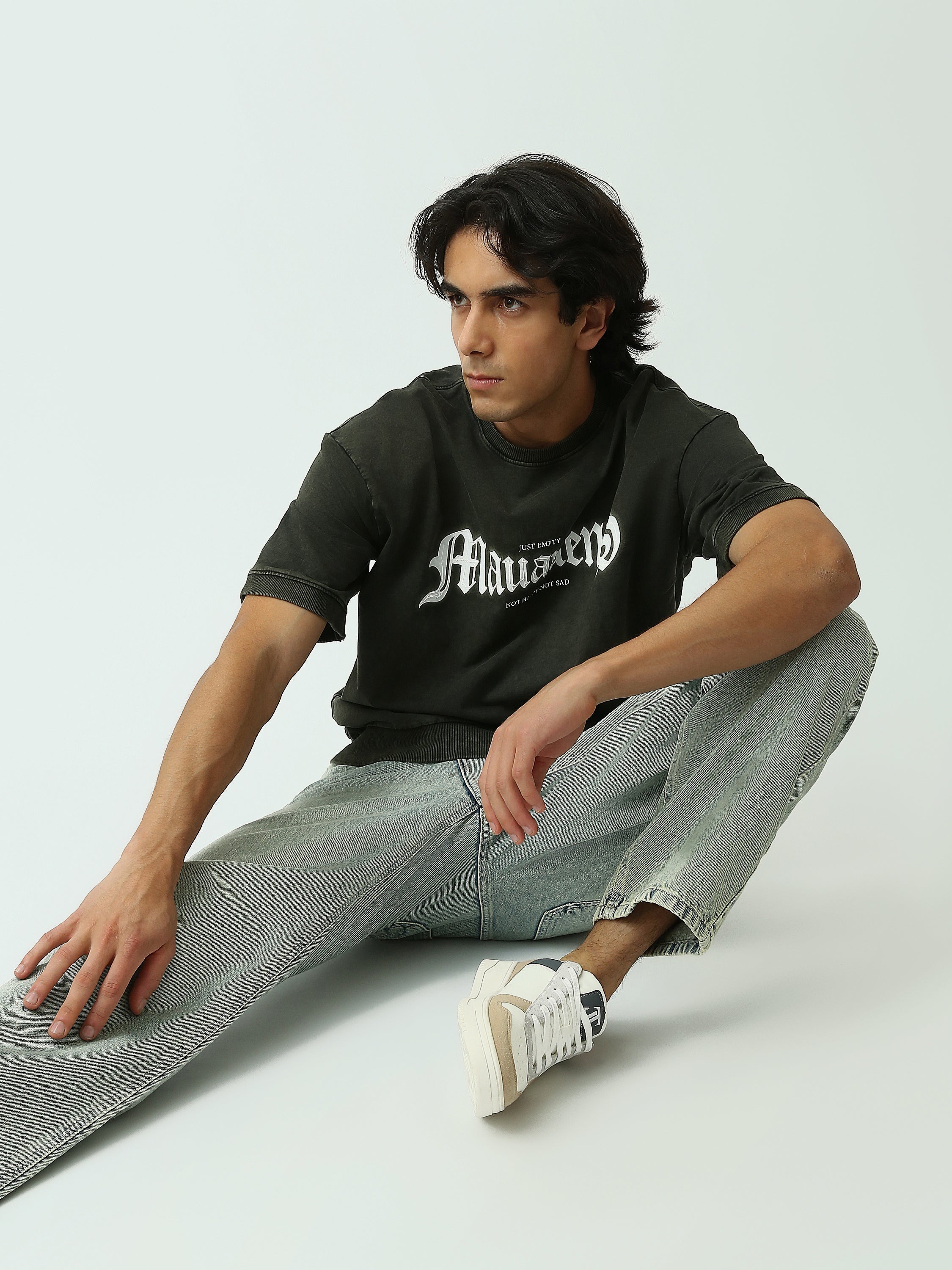 T-Shirt Homme Oversize à Lettrage Gothique Effet Vintage - TSH25SPRO20449TM1