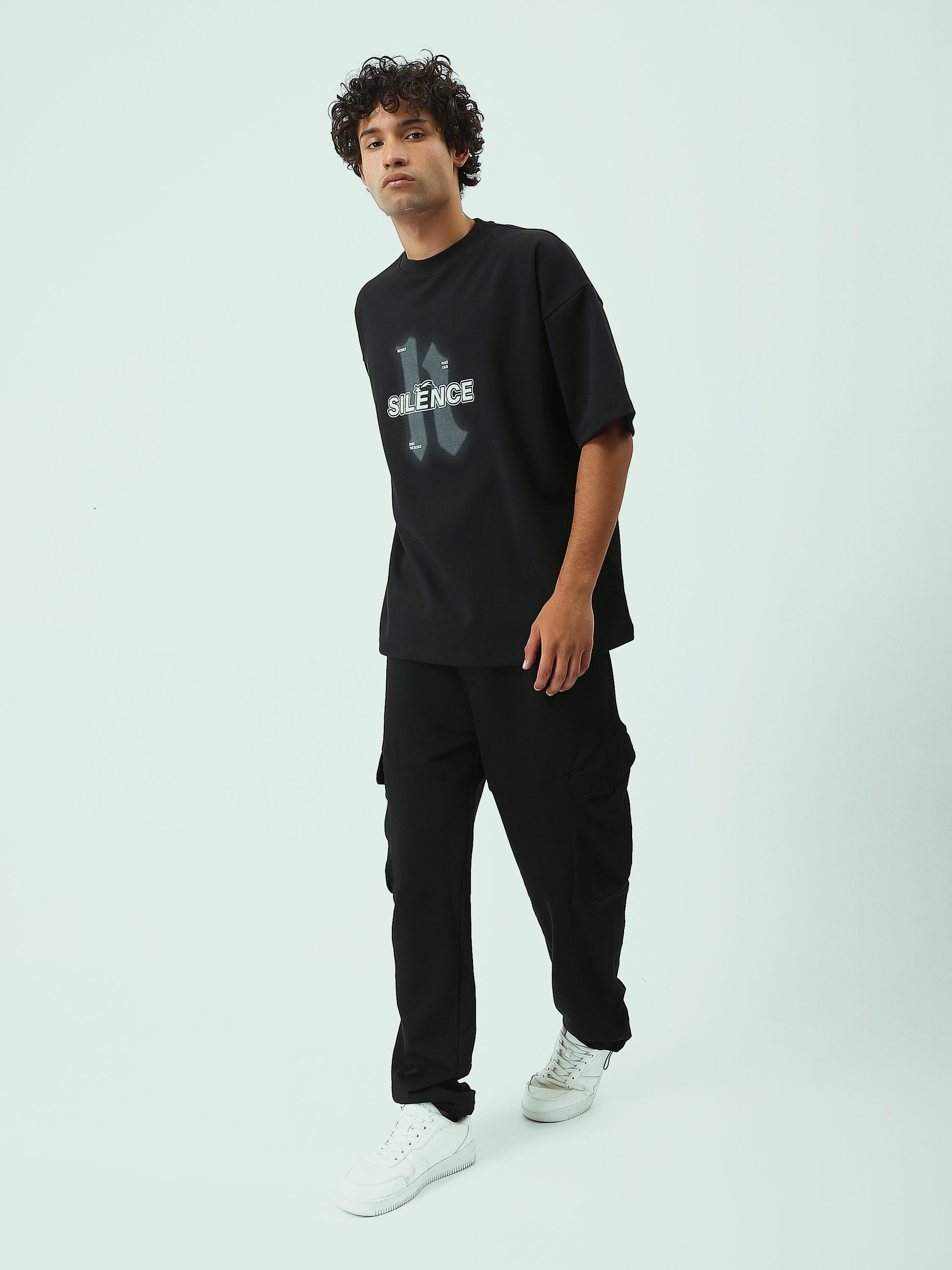 T-shirt Oversize Homme à Imprimé Silence Streetwear - TSH25SPRO20486TM1