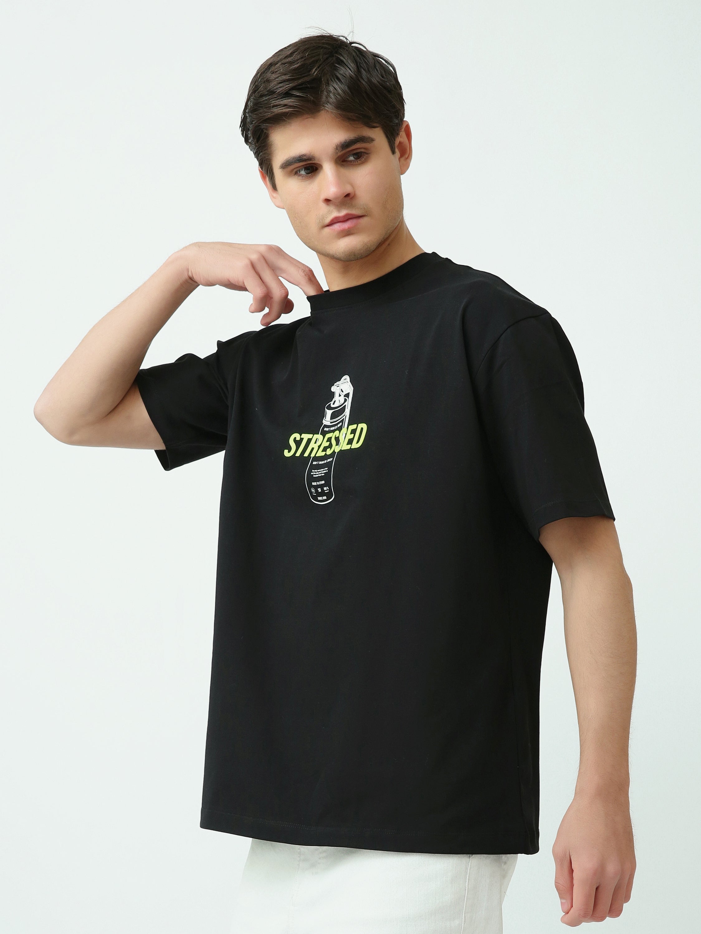 T-shirt Homme Oversize à Imprimé Graphique Stressed - TSH25SPRO20489TM1