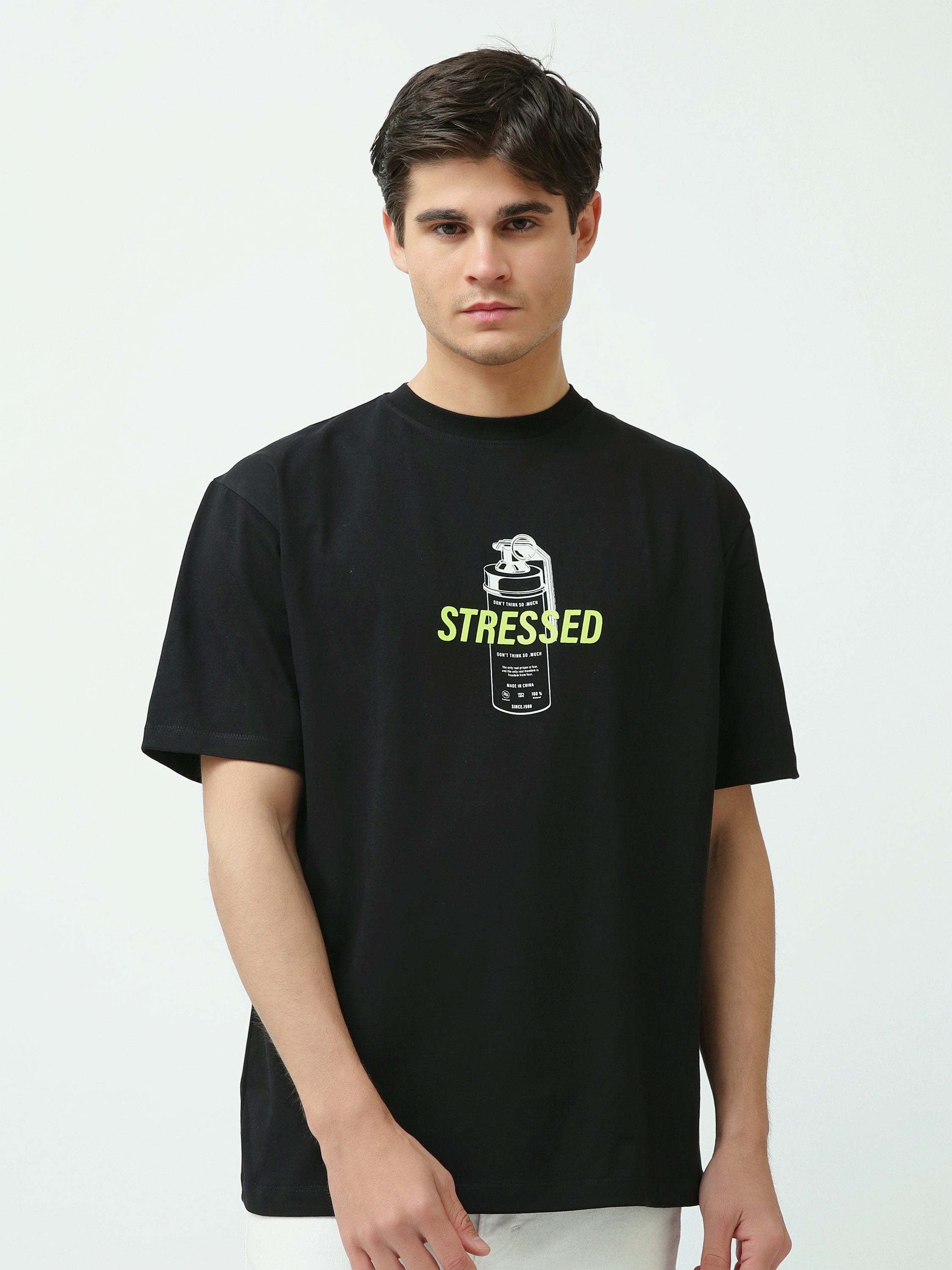 T-shirt Homme Oversize à Imprimé Graphique Stressed - TSH25SPRO20489TM1