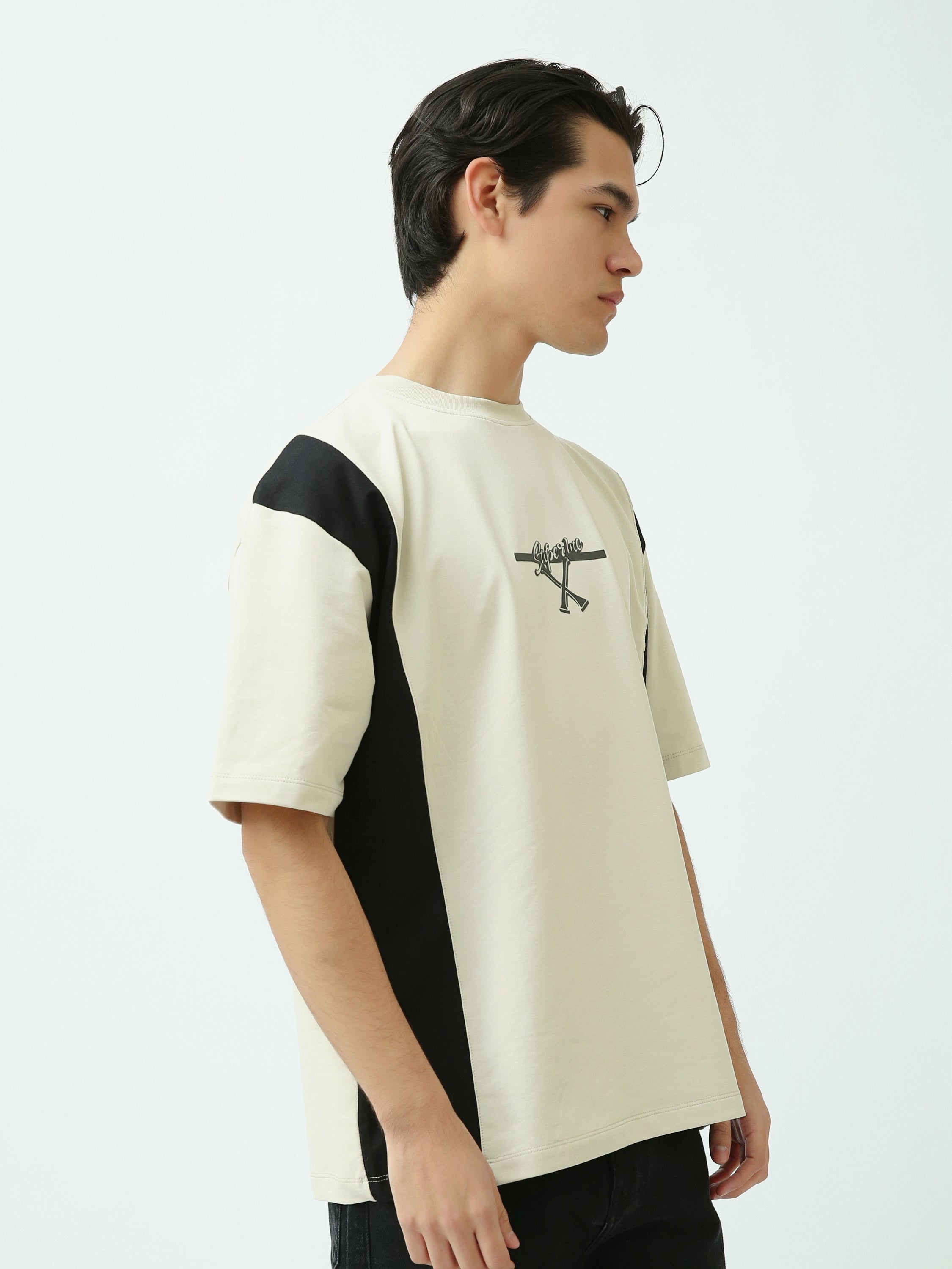 T-shirt Homme Oversize Bicolore à Imprimé Graphique - TSH25SPRO20511TM1