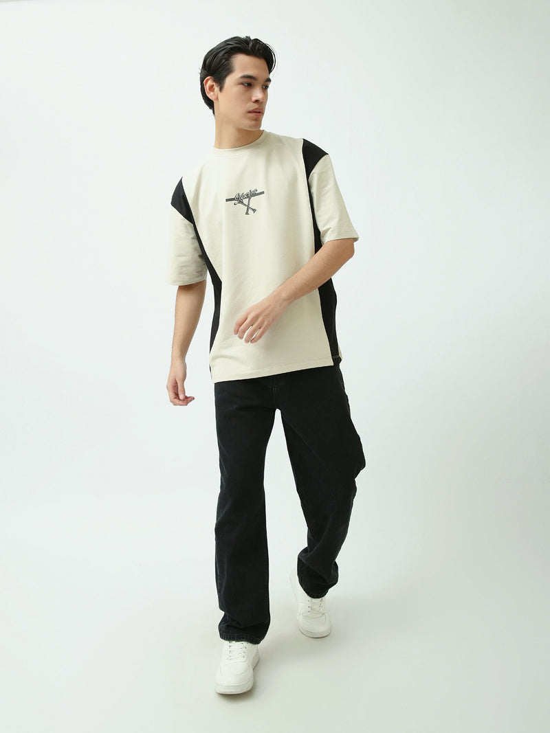 T-shirt Homme Oversize Bicolore à Imprimé Graphique - TSH25SPRO20511TM1