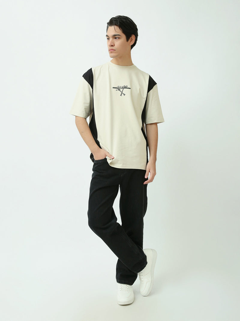 T-shirt Homme Oversize Bicolore à Imprimé Graphique - TSH25SPRO20511TM1