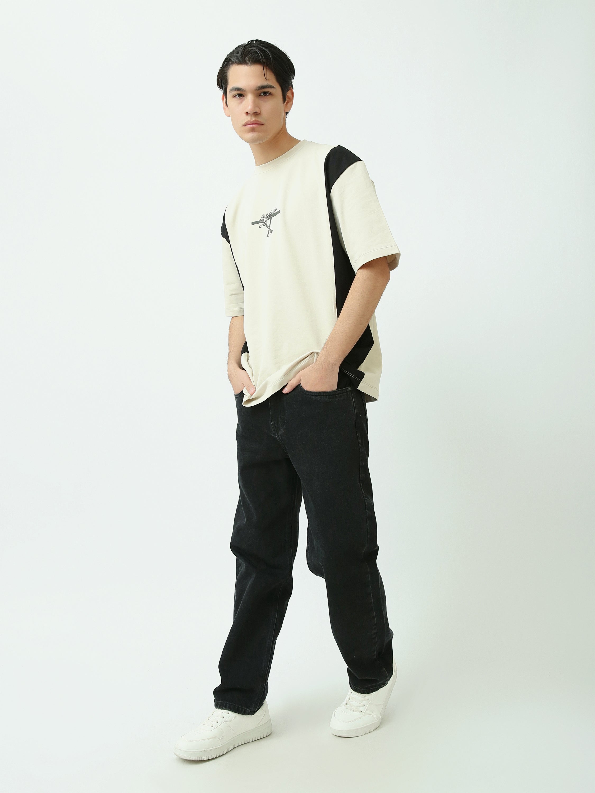 T-shirt Homme Oversize Bicolore à Imprimé Graphique - TSH25SPRO20511TM1