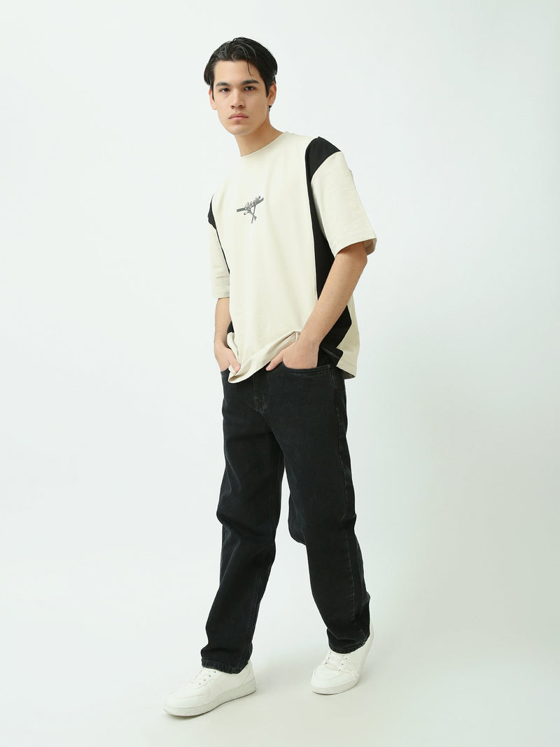 T-shirt Homme Oversize Bicolore à Imprimé Graphique - TSH25SPRO20511TM1
