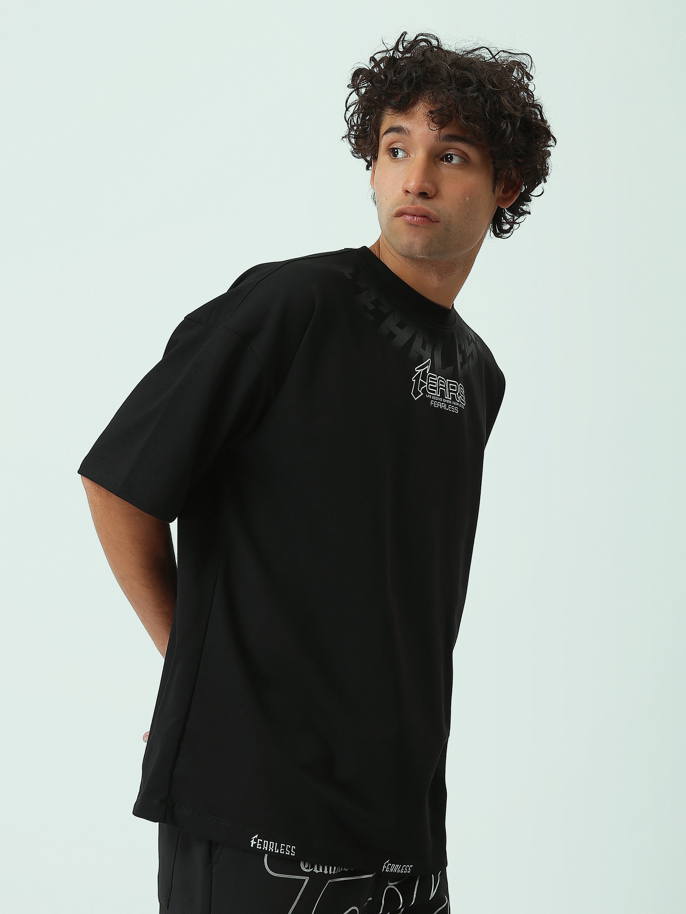 T-shirt Homme Noir Oversized Imprimé Fearless – Style Streetwear - TSH25SPRO20524TM1