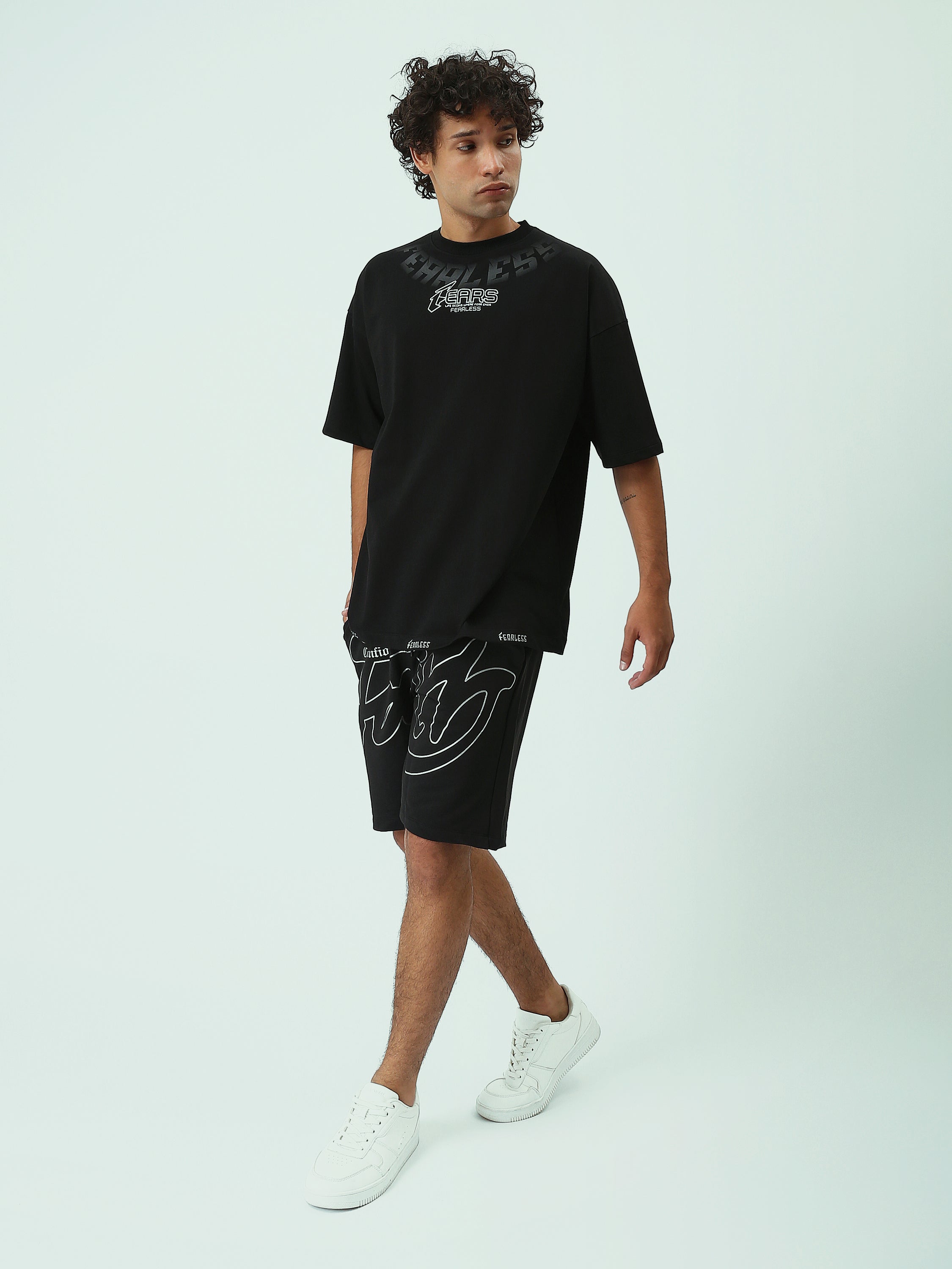 T-shirt Homme Noir Oversized Imprimé Fearless – Style Streetwear - TSH25SPRO20524TM1