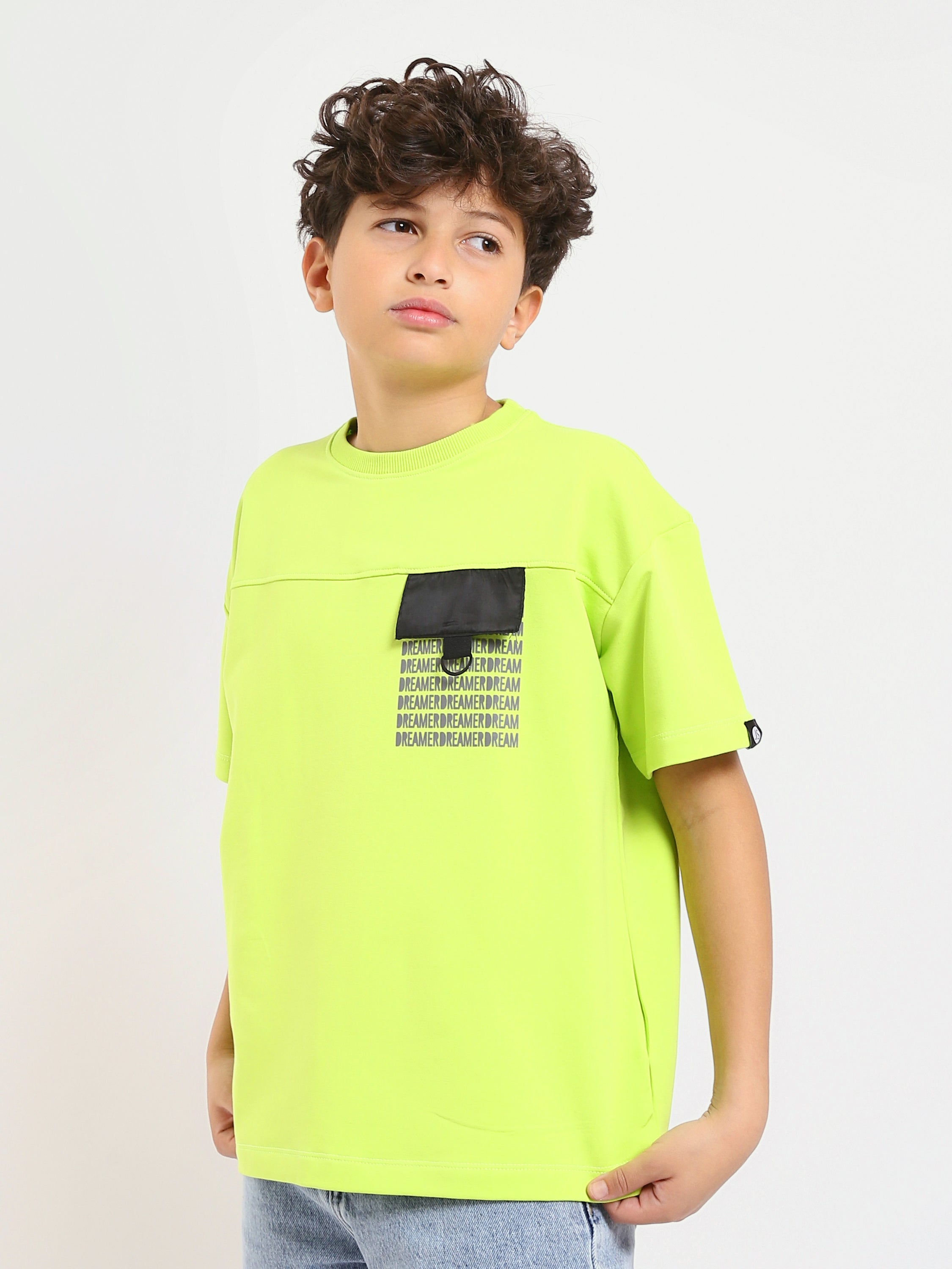 T-shirt Garçon – Imprimé "DREAM" en Néon Vert – TSH25SPRO32649TB1