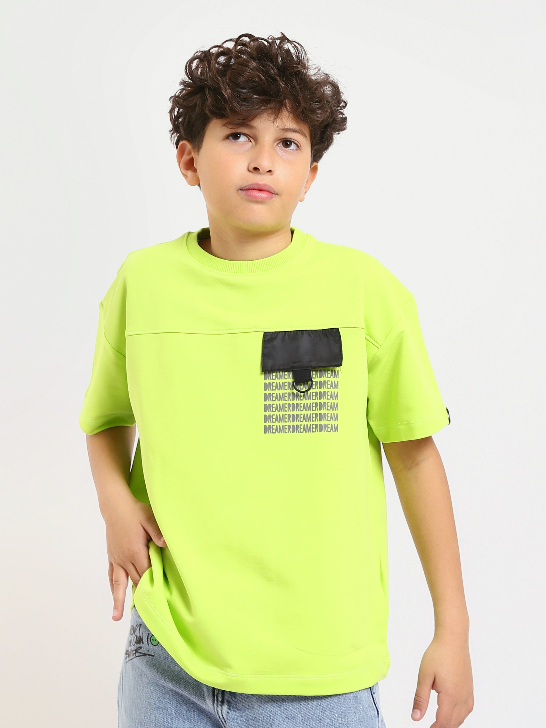 T-shirt Garçon – Imprimé "DREAM" en Néon Vert – TSH25SPRO32649TB1