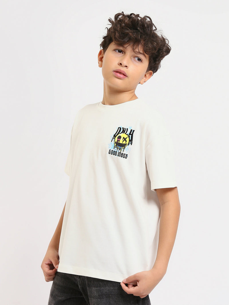 T-shirt off-white garçon "GOOD VIBES" avec imprimé graphique - TSH25SPRO32684TB1