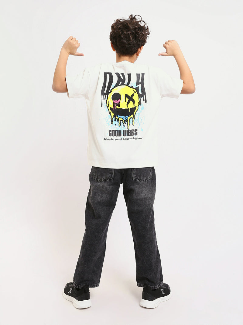 T-shirt off-white garçon "GOOD VIBES" avec imprimé graphique - TSH25SPRO32684TB1