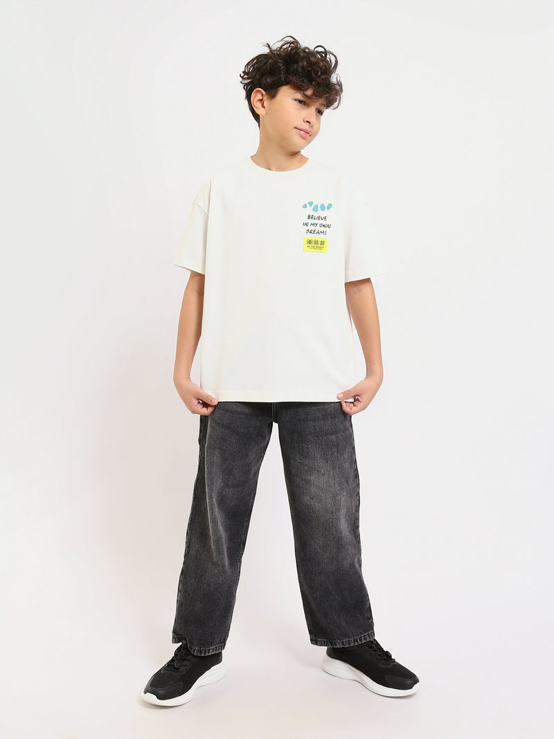 T-shirt Garçon Off-White "Believe in My Own Dreams" – Design Coloré et Inspirant - TSH25SPRO32696TB1