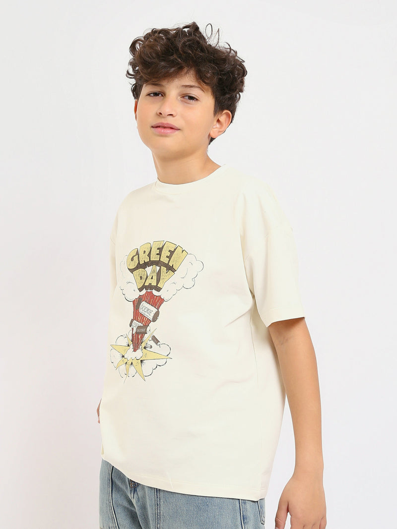 T-shirt off-white garçon avec imprimé "GREEN DAY" – Style dynamique et créatif - TSH25SPRO32701TB1