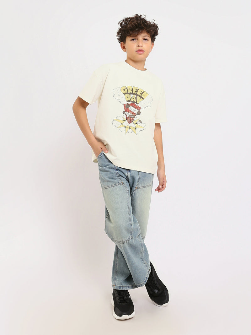 T-shirt off-white garçon avec imprimé "GREEN DAY" – Style dynamique et créatif - TSH25SPRO32701TB1