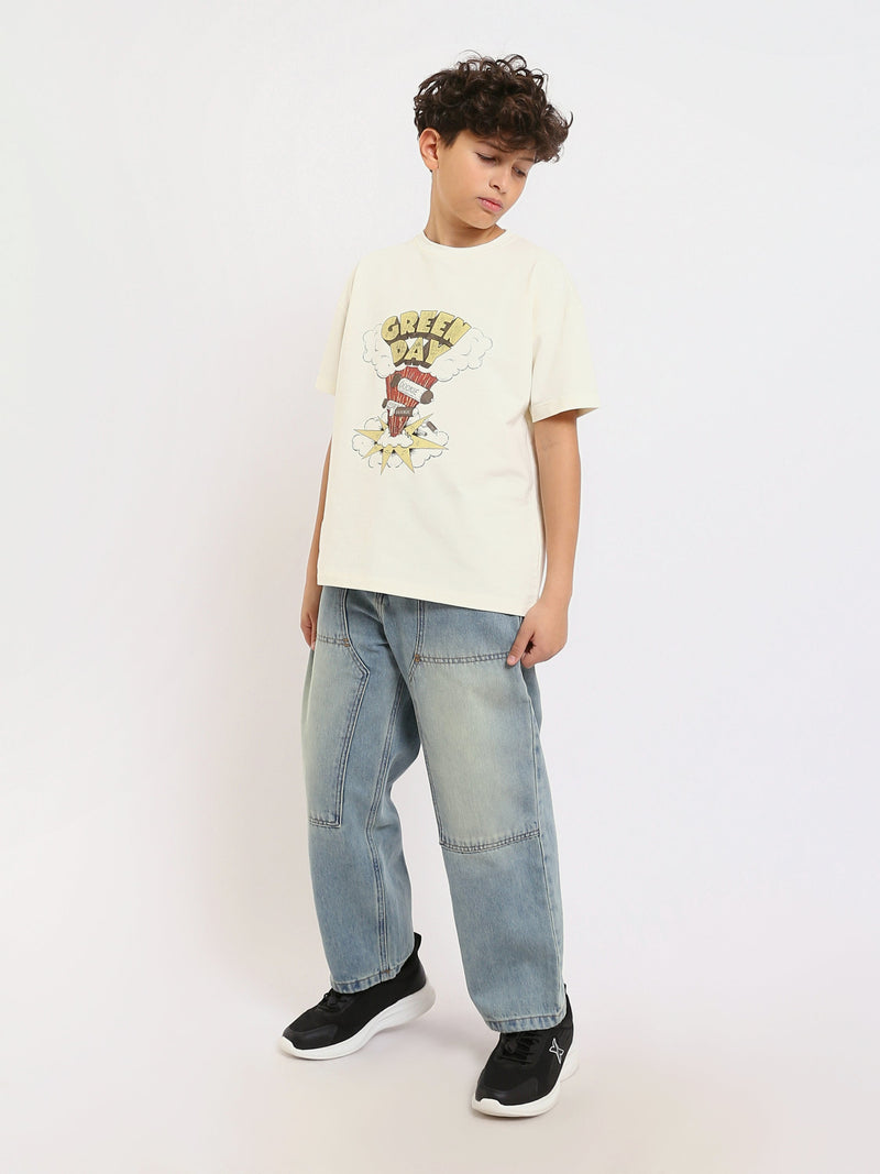 T-shirt off-white garçon avec imprimé "GREEN DAY" – Style dynamique et créatif - TSH25SPRO32701TB1