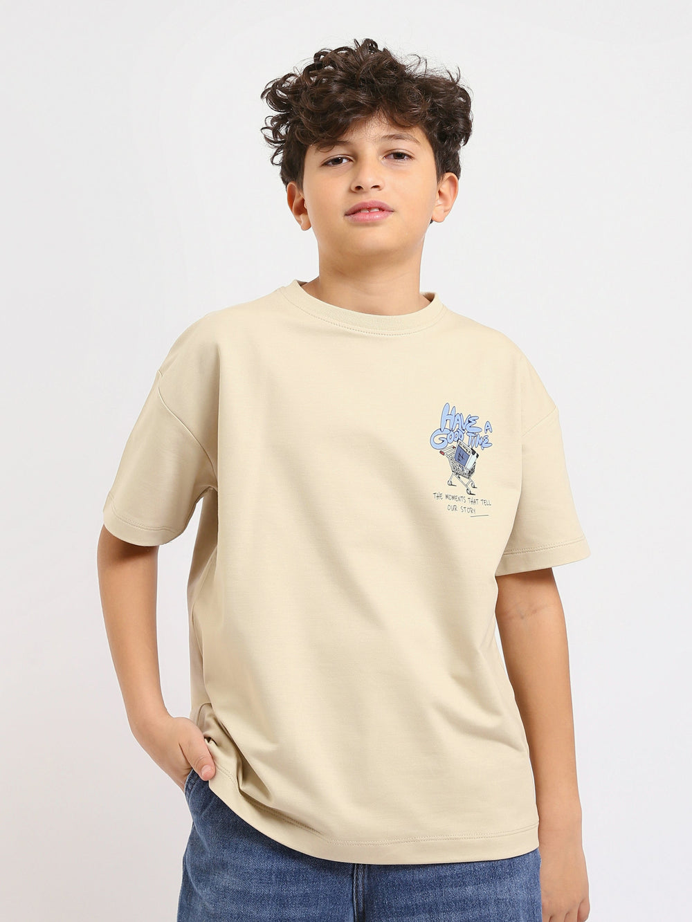 T-shirt stone garçon avec imprimé "JOY DAYS" – Style créatif et énergique - TSH25SPRO32702TB1