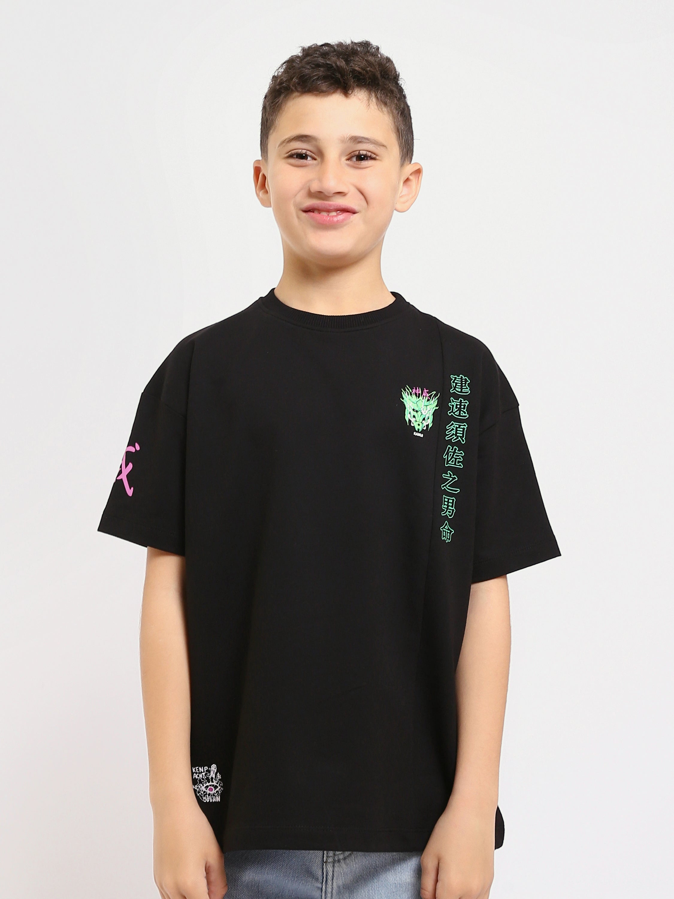 T-shirt Noir Garçon avec Imprimé KAMUI - Style Urbain et Tendance - TSH25SPRO32714TB1