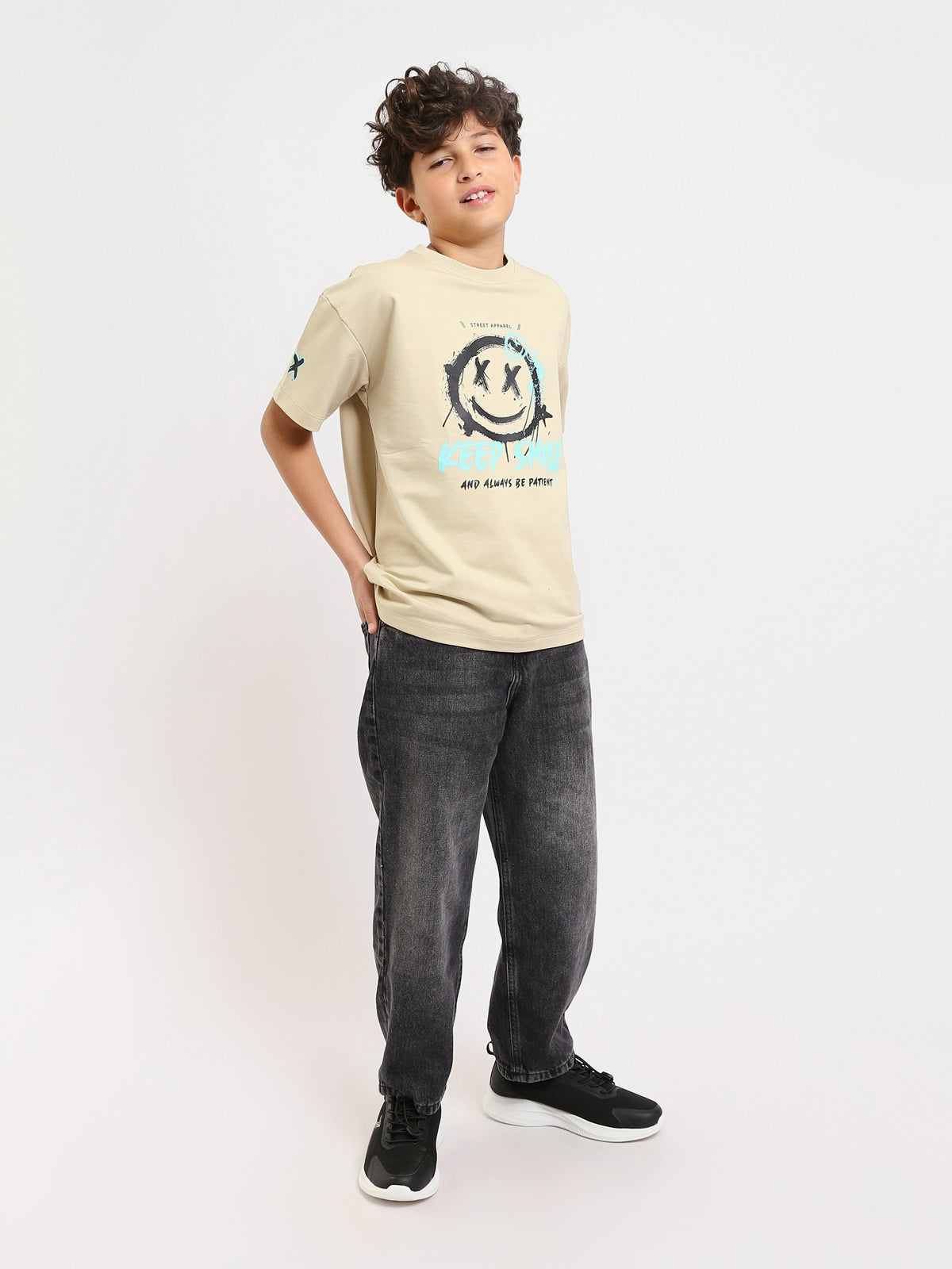 T-shirt Garçon Beige à Imprimé "Keep Smile" – Style Urbain et Décontracté - TSH25SPRO32719TB1