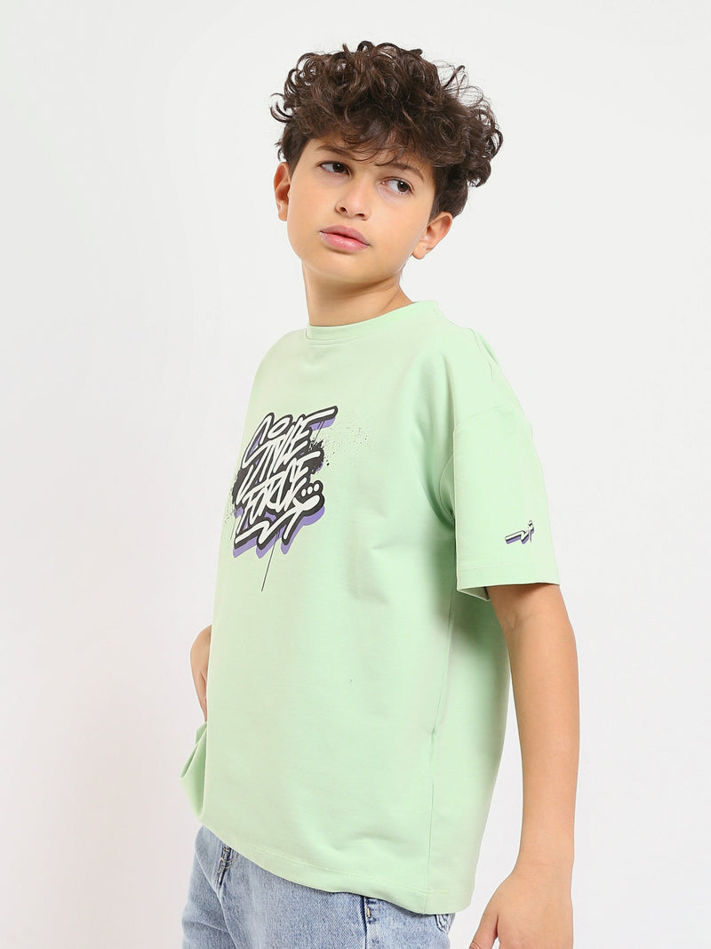 T-shirt vert menthe garçon avec imprimé "STYLE FORCE" – Style urbain et créatif - TSH25SPRO32722TB1