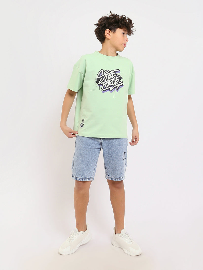 T-shirt vert menthe garçon avec imprimé "STYLE FORCE" – Style urbain et créatif - TSH25SPRO32722TB1