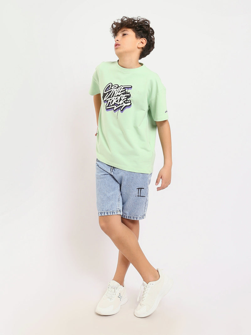 T-shirt vert menthe garçon avec imprimé "STYLE FORCE" – Style urbain et créatif - TSH25SPRO32722TB1
