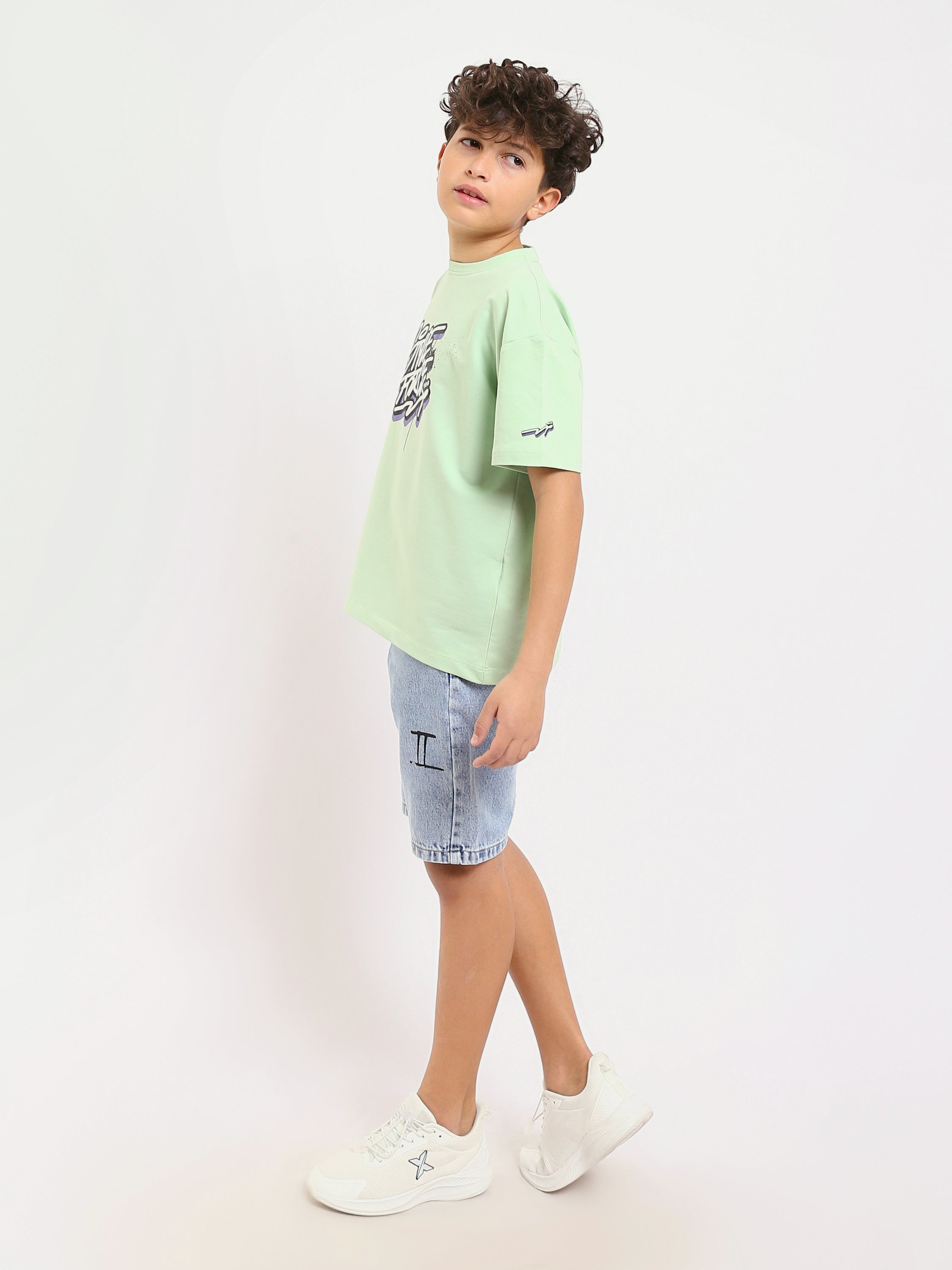T-shirt vert menthe garçon avec imprimé "STYLE FORCE" – Style urbain et créatif - TSH25SPRO32722TB1