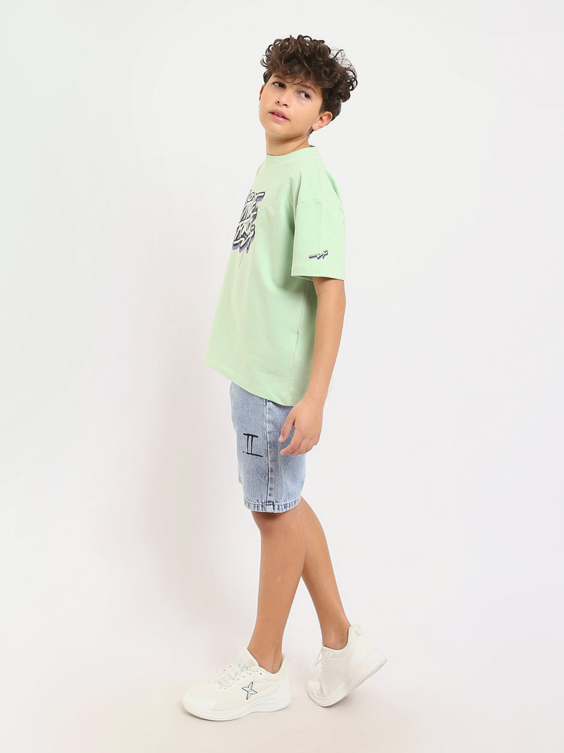 T-shirt vert menthe garçon avec imprimé "STYLE FORCE" – Style urbain et créatif - TSH25SPRO32722TB1