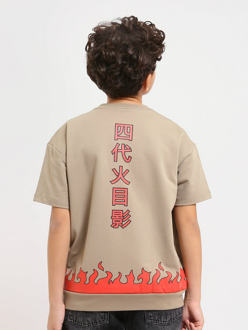 T-shirt Kaki enfant avec imprimé "Flames" et caractères chinois – Style moderne et audacieux - TSH25SPRO32729TB1