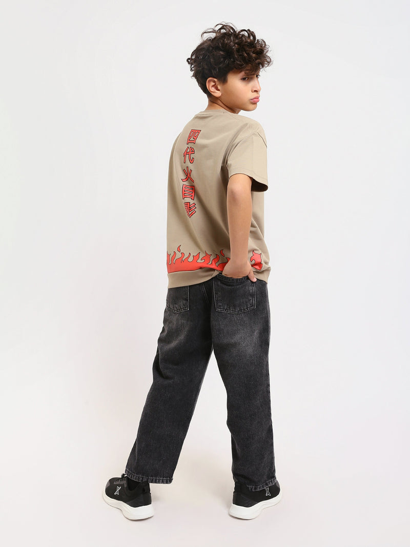 T-shirt Kaki enfant avec imprimé "Flames" et caractères chinois – Style moderne et audacieux - TSH25SPRO32729TB1