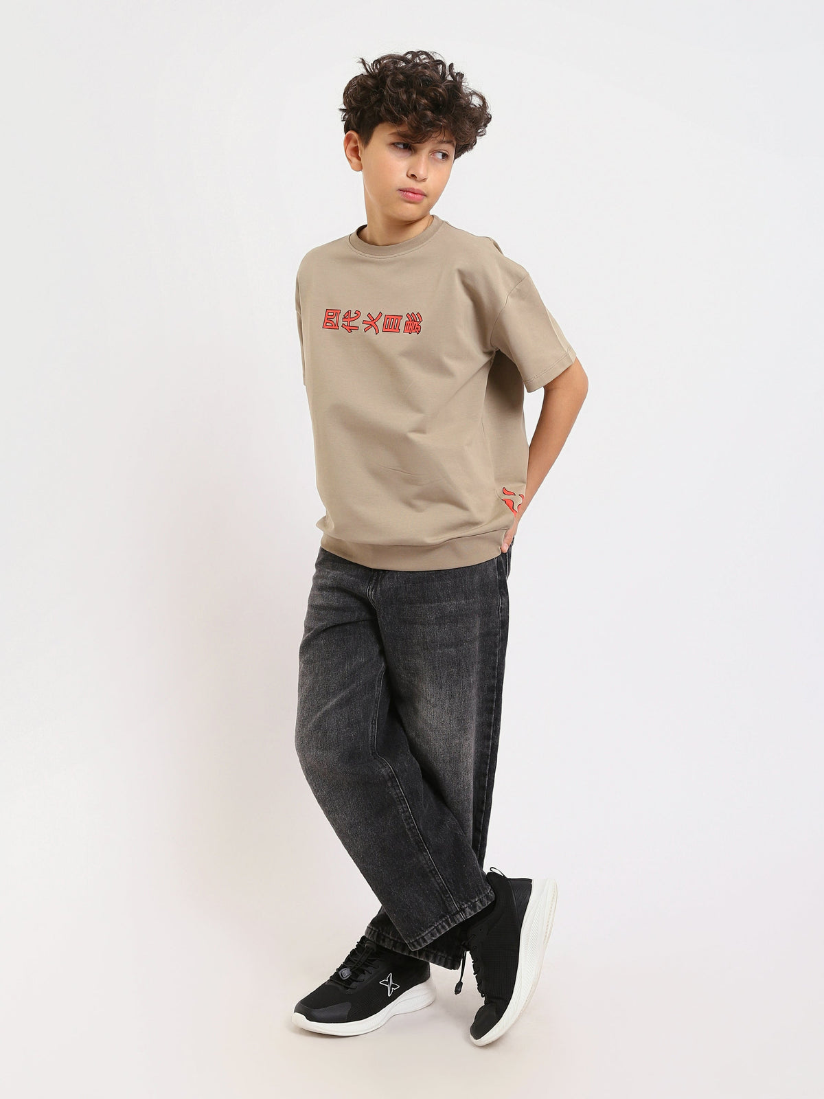 T-shirt Kaki enfant avec imprimé "Flames" et caractères chinois – Style moderne et audacieux - TSH25SPRO32729TB1