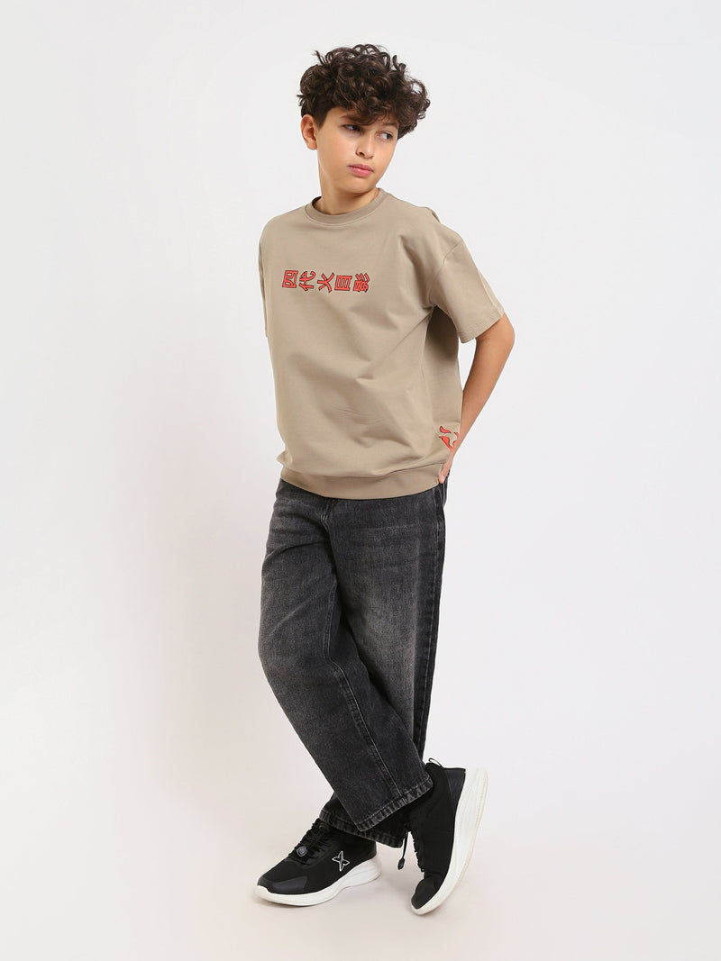 T-shirt Kaki enfant avec imprimé "Flames" et caractères chinois – Style moderne et audacieux - TSH25SPRO32729TB1