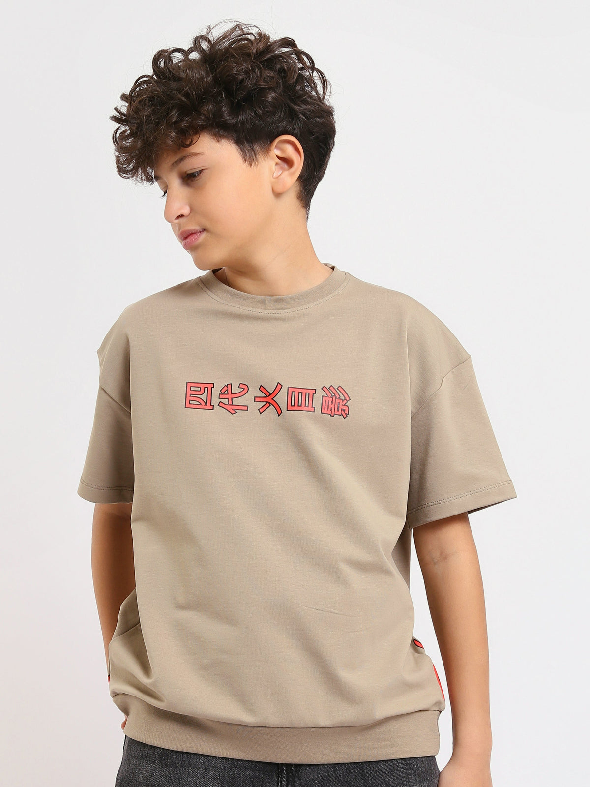 T-shirt Kaki enfant avec imprimé "Flames" et caractères chinois – Style moderne et audacieux - TSH25SPRO32729TB1