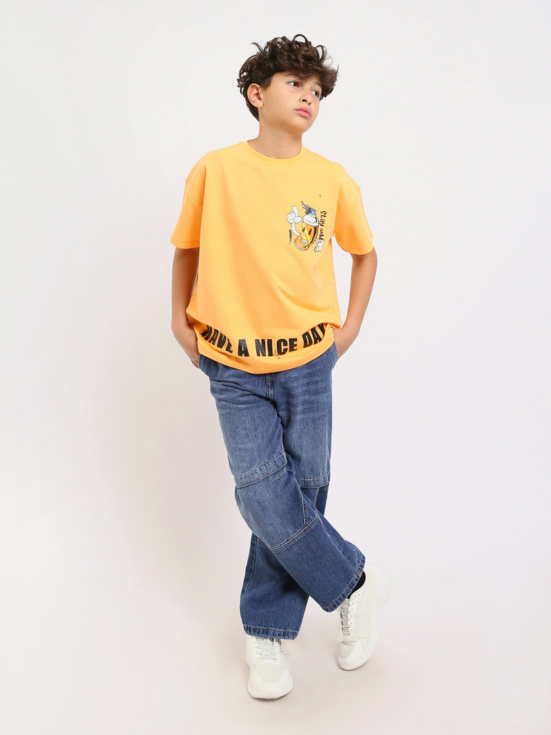 T-shirt Garçon Jaune "Have a Nice Day" – Design Graphique Fun et Moderne - TSH25SPRO32743TB1