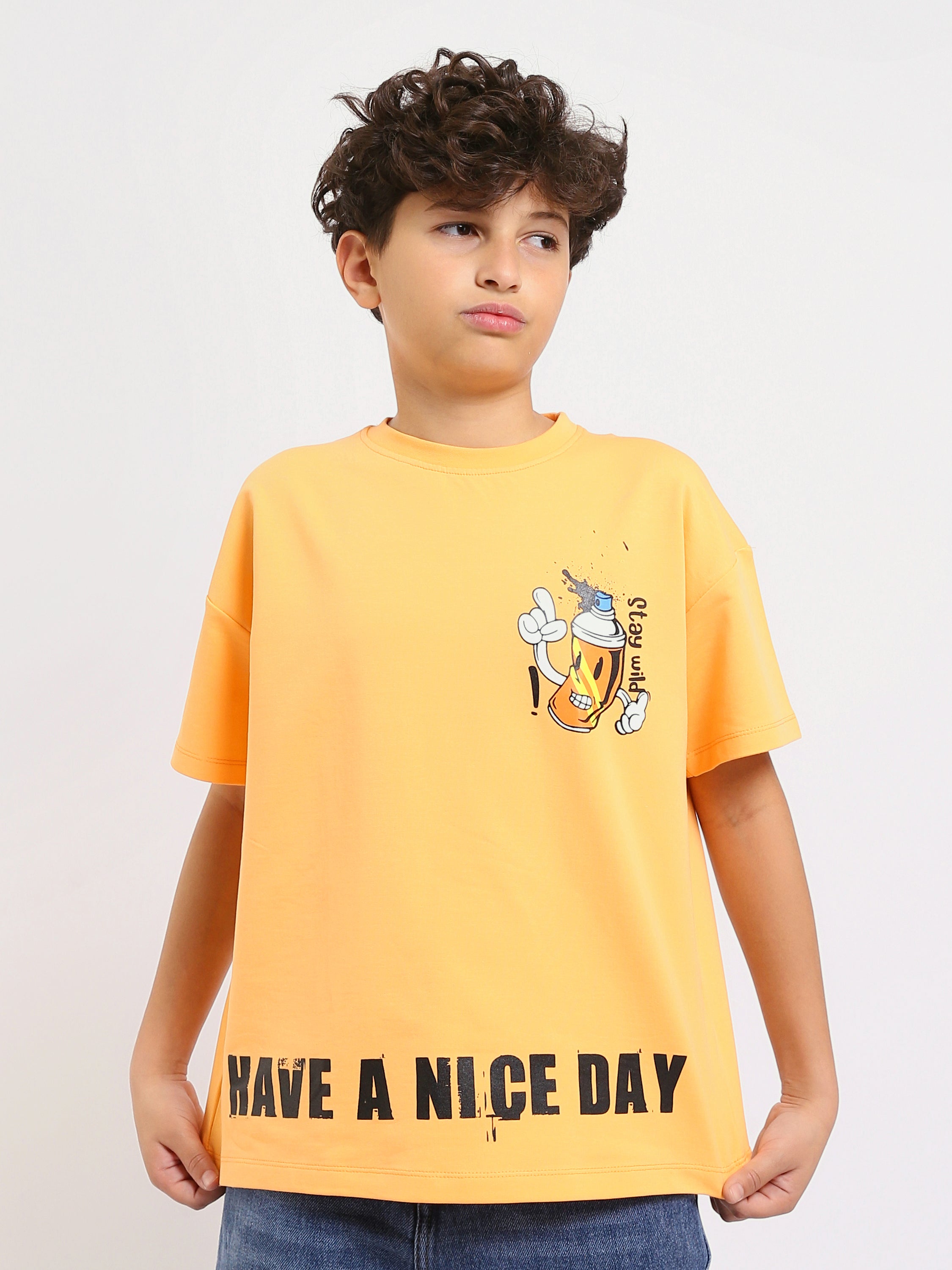 T-shirt Garçon Jaune "Have a Nice Day" – Design Graphique Fun et Moderne - TSH25SPRO32743TB1