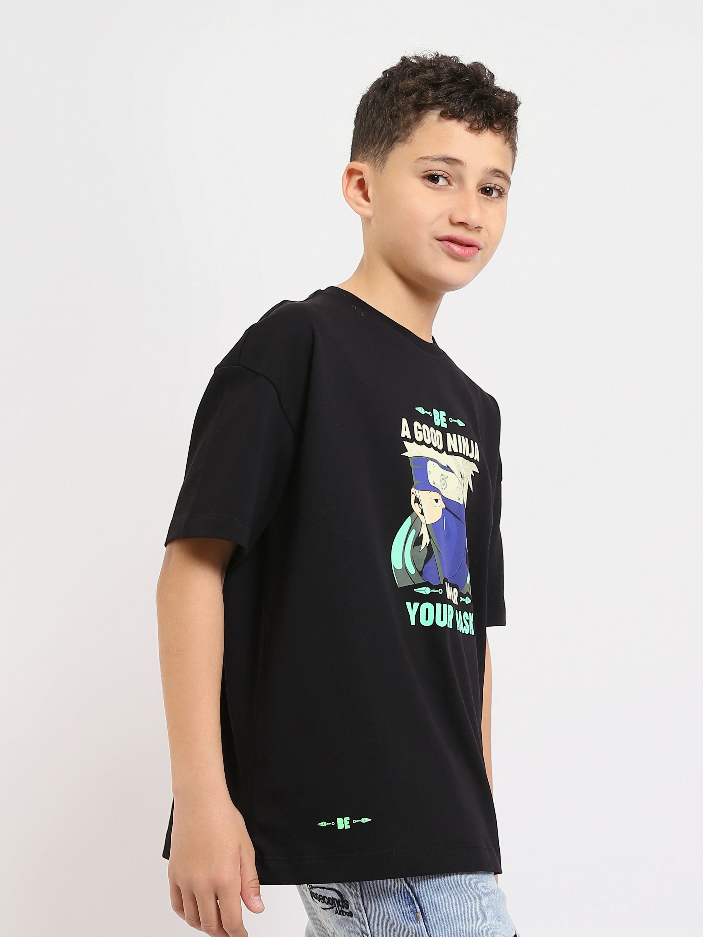T-shirt enfant noir avec imprimé Be a Good Ninja - TSH25SPRS32710TB1
