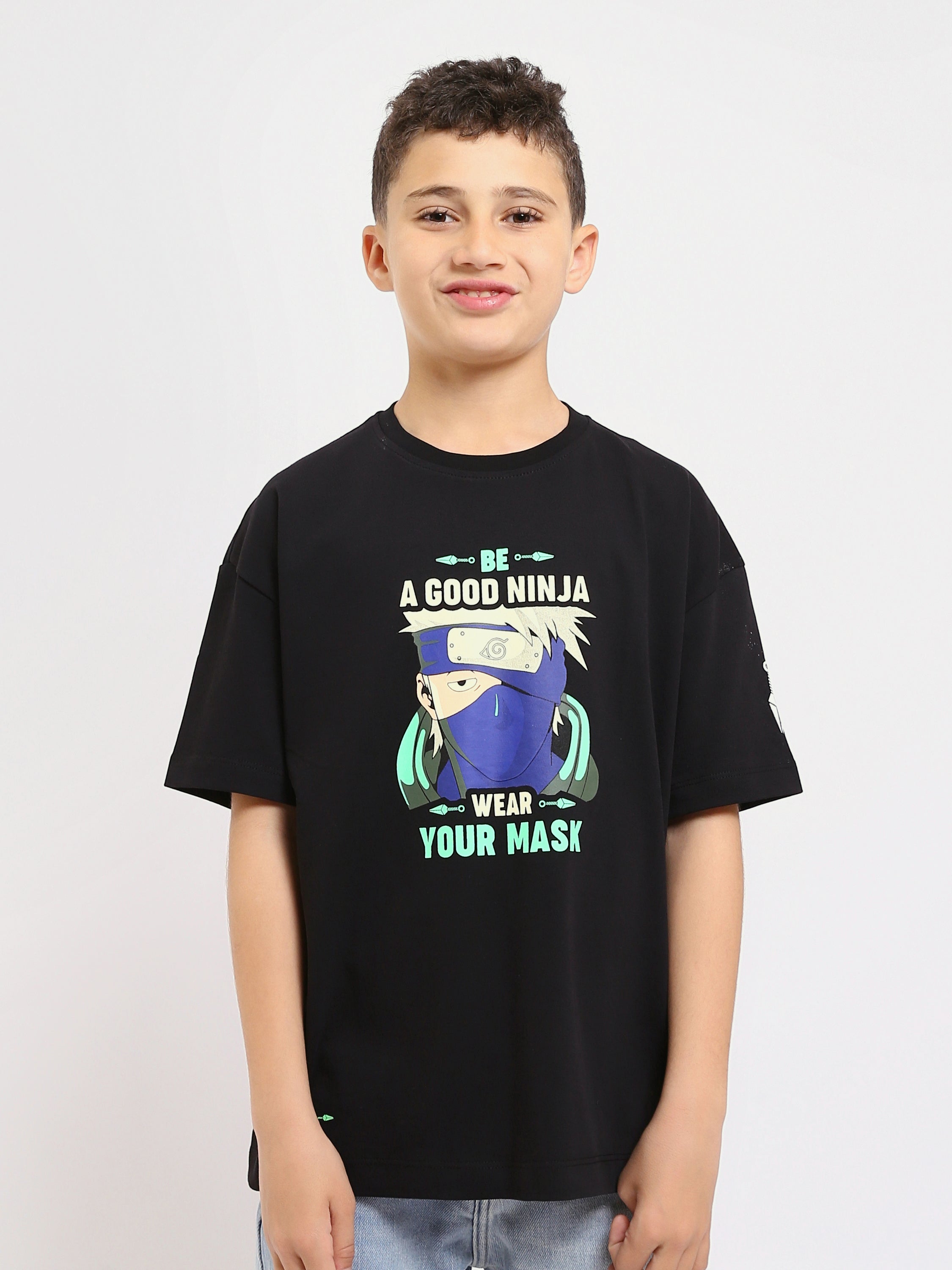 T-shirt enfant noir avec l’inscription « Be a Good Ninja » — TSH25SPRS32710TB1