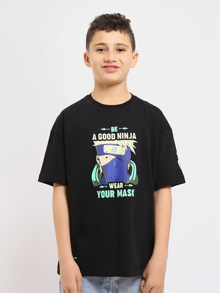 T-shirt enfant noir avec imprimé Be a Good Ninja - TSH25SPRS32710TB1